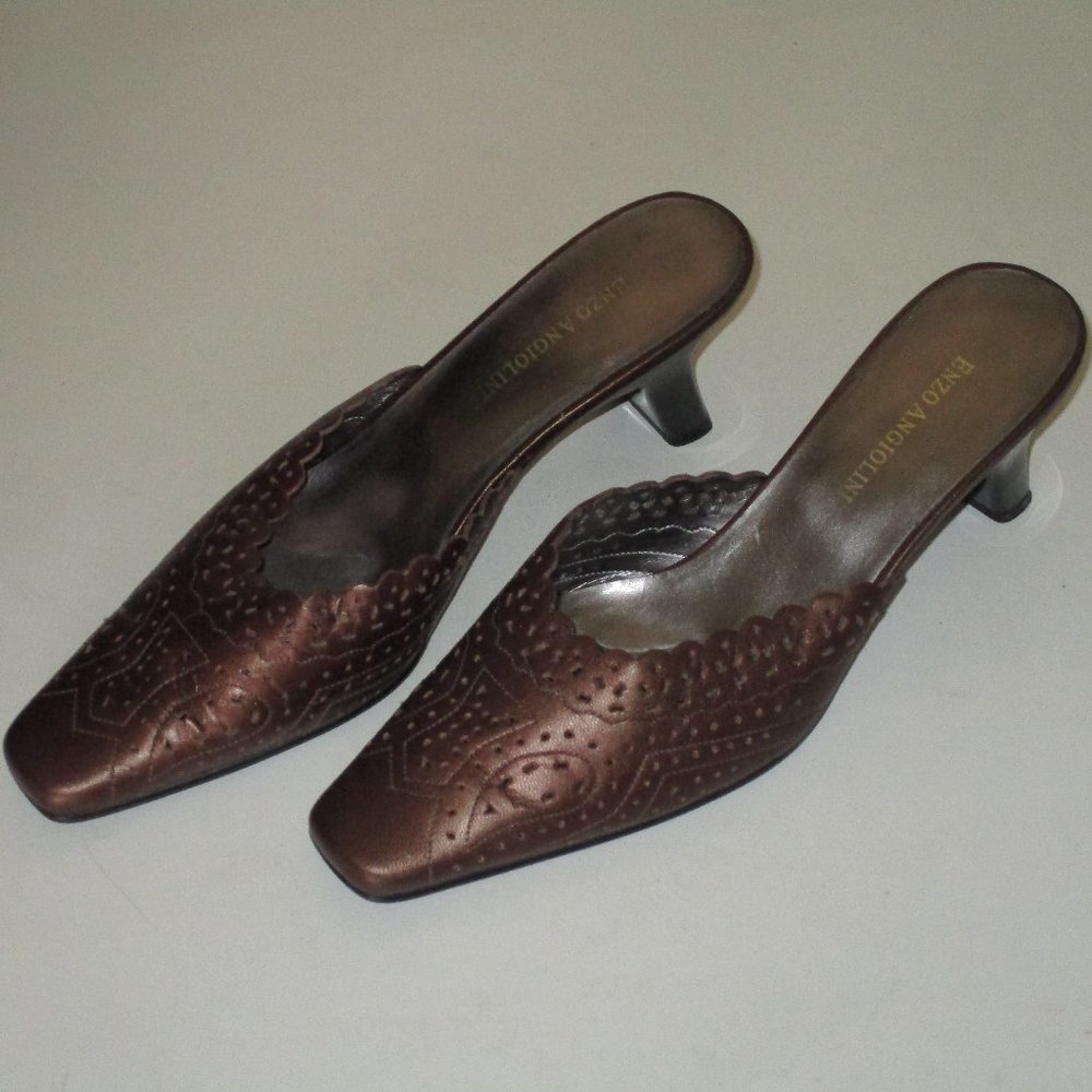 Enzo Angiolini Mirriam Womens Bronze Leather Slide Mule Heel Shoe - Size 7M